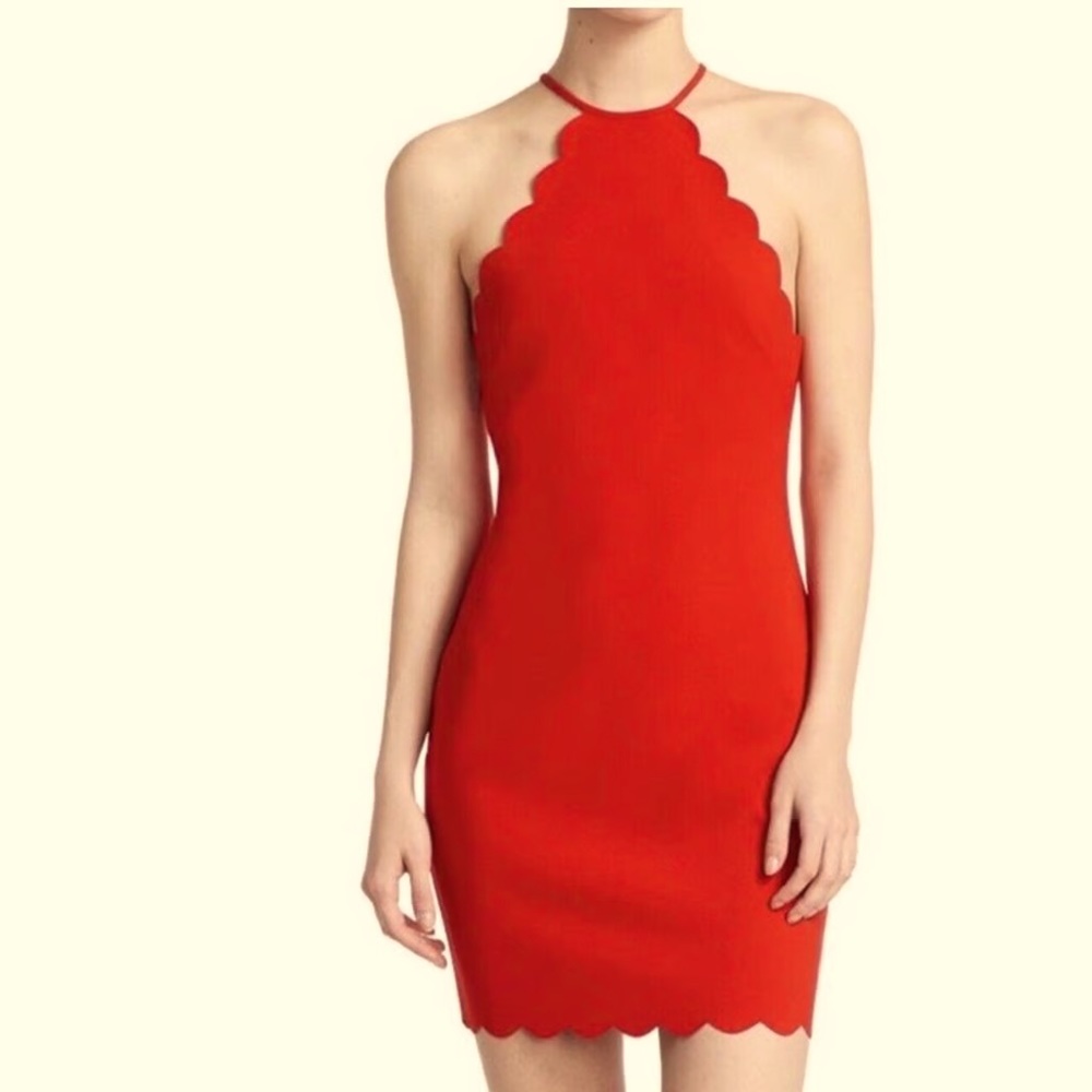 Red Scalloped Halter Mini Dress